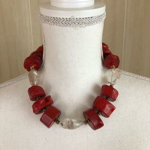 Coral & Crystal Chunk Necklace